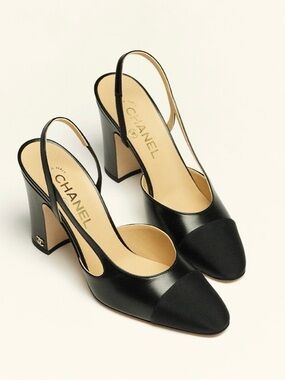 CHANEL Black Leather Slingback Heels size 39EU